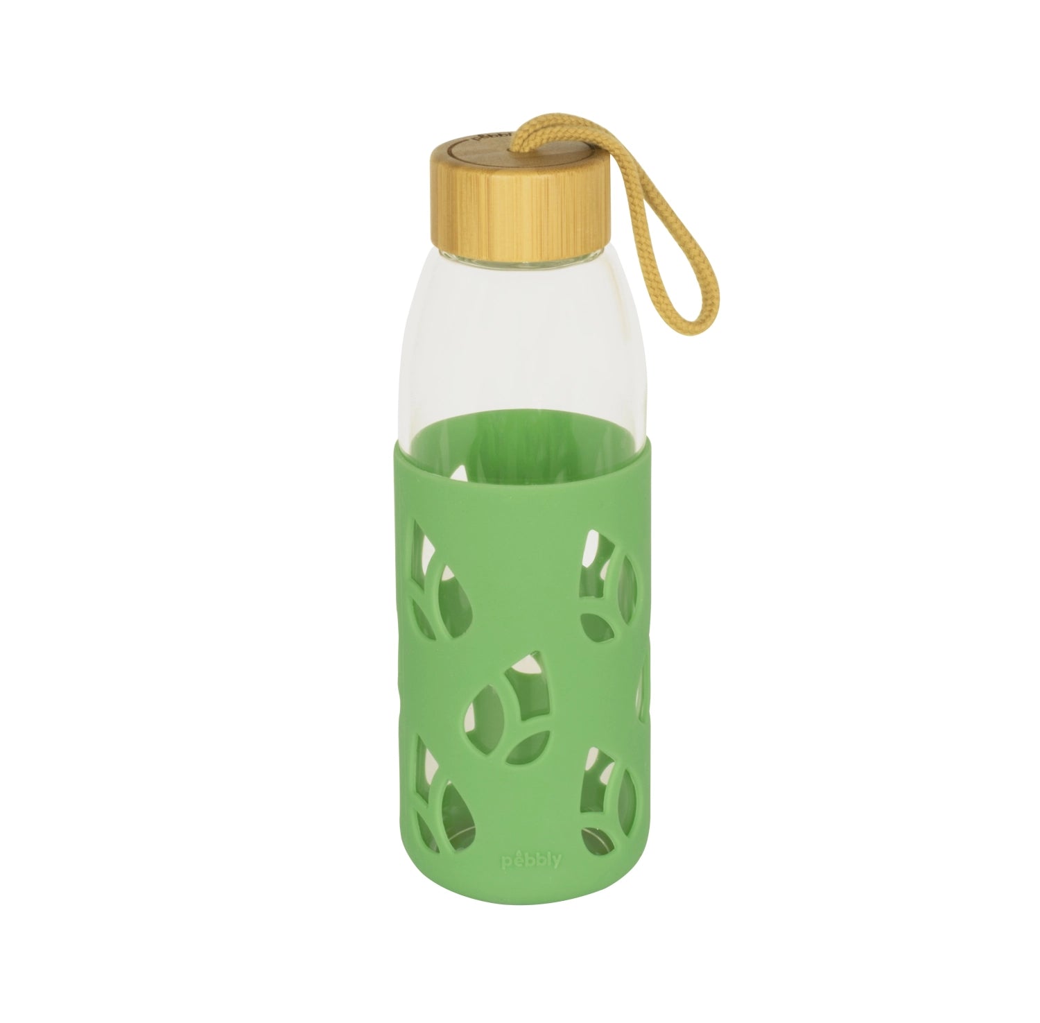 Pebbly Glasflasche mit Bambusdeckel und Silikonärmel 55cl - KAQTU Design