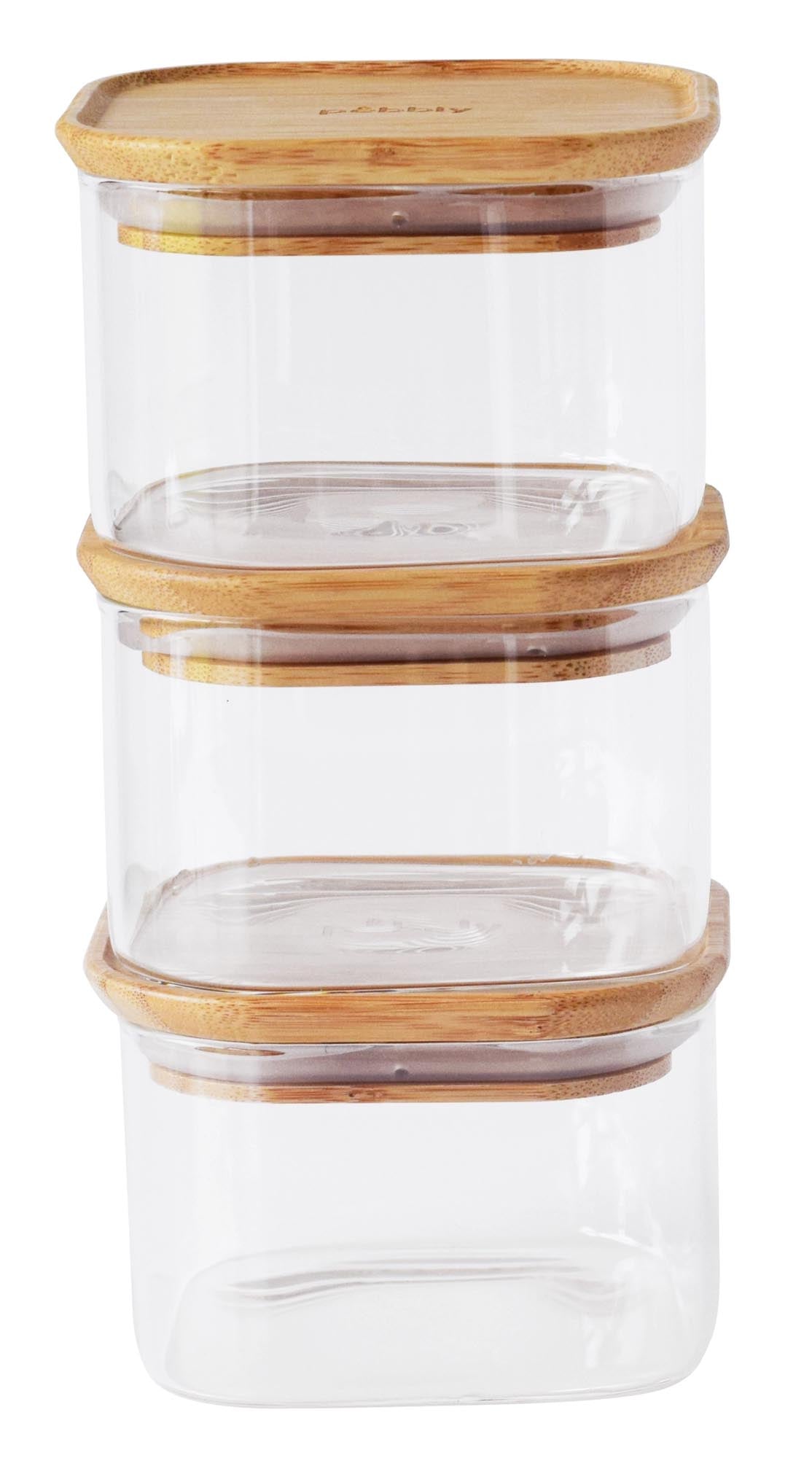 Set of 3 <tc>Pebbly</tc> Storage jar with bamboo lid 0.5lt