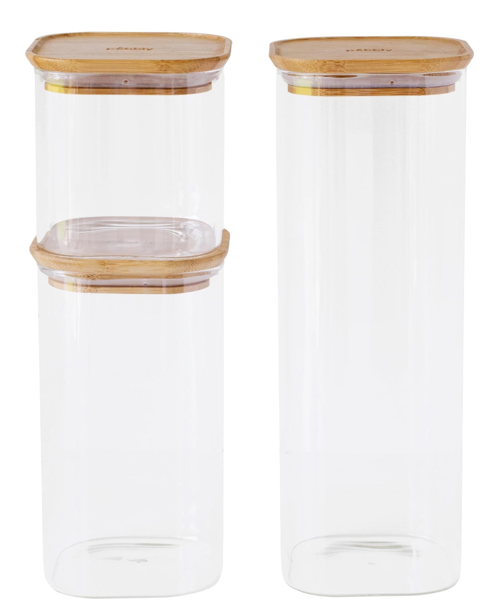 Set of 3 <tc>Pebbly</tc> Storage jar with bamboo lid 0.8, 1.4, 2.2lt