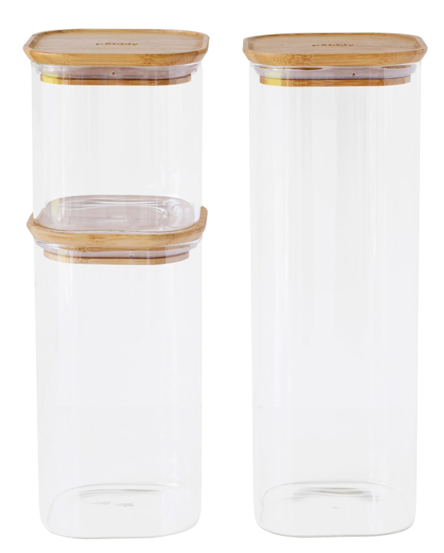 3er Set Pebbly Vorratsglas mit Bambusdeckel 0.8, 1.4, 2.2lt