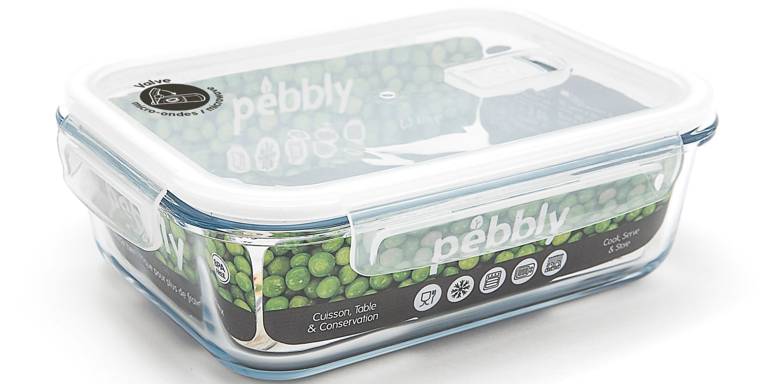 Stilvolle Pebbly Glas Vorratsdose, 1.5L, mit Ventil für frische Lebensmittel. Robust, hygienisch, umweltfreundlich, leicht zu reinigen.