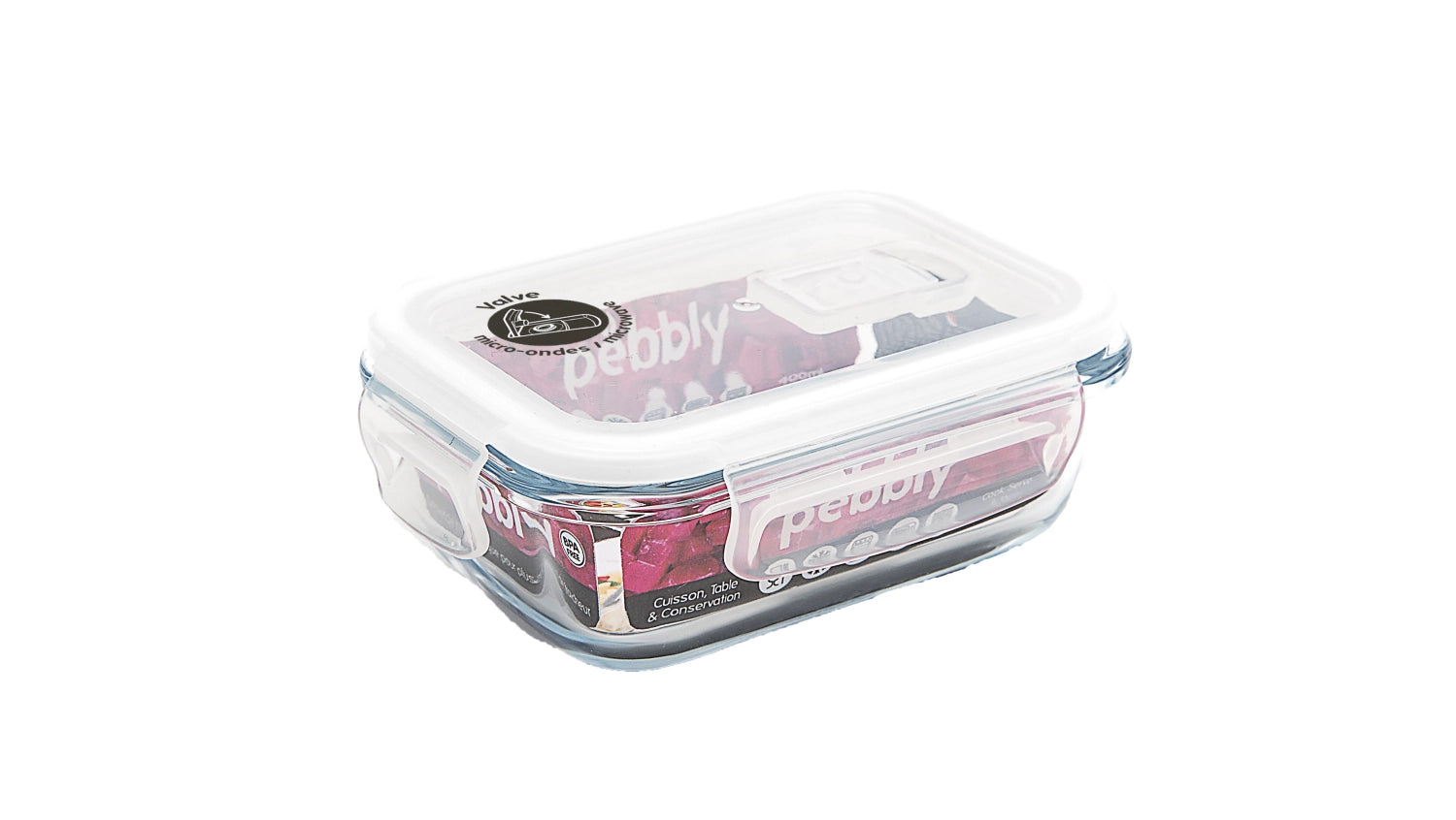 <tc>Pebbly</tc> Glass storage jar with valve, rectangular 40cl