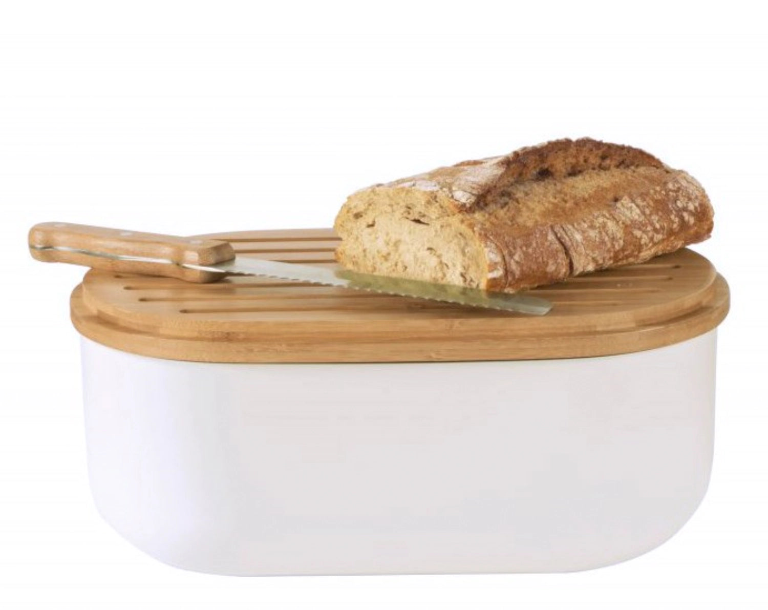 Pebbly Brotkasten m. Schneidebr., Messer, Brotbeutel, Cream