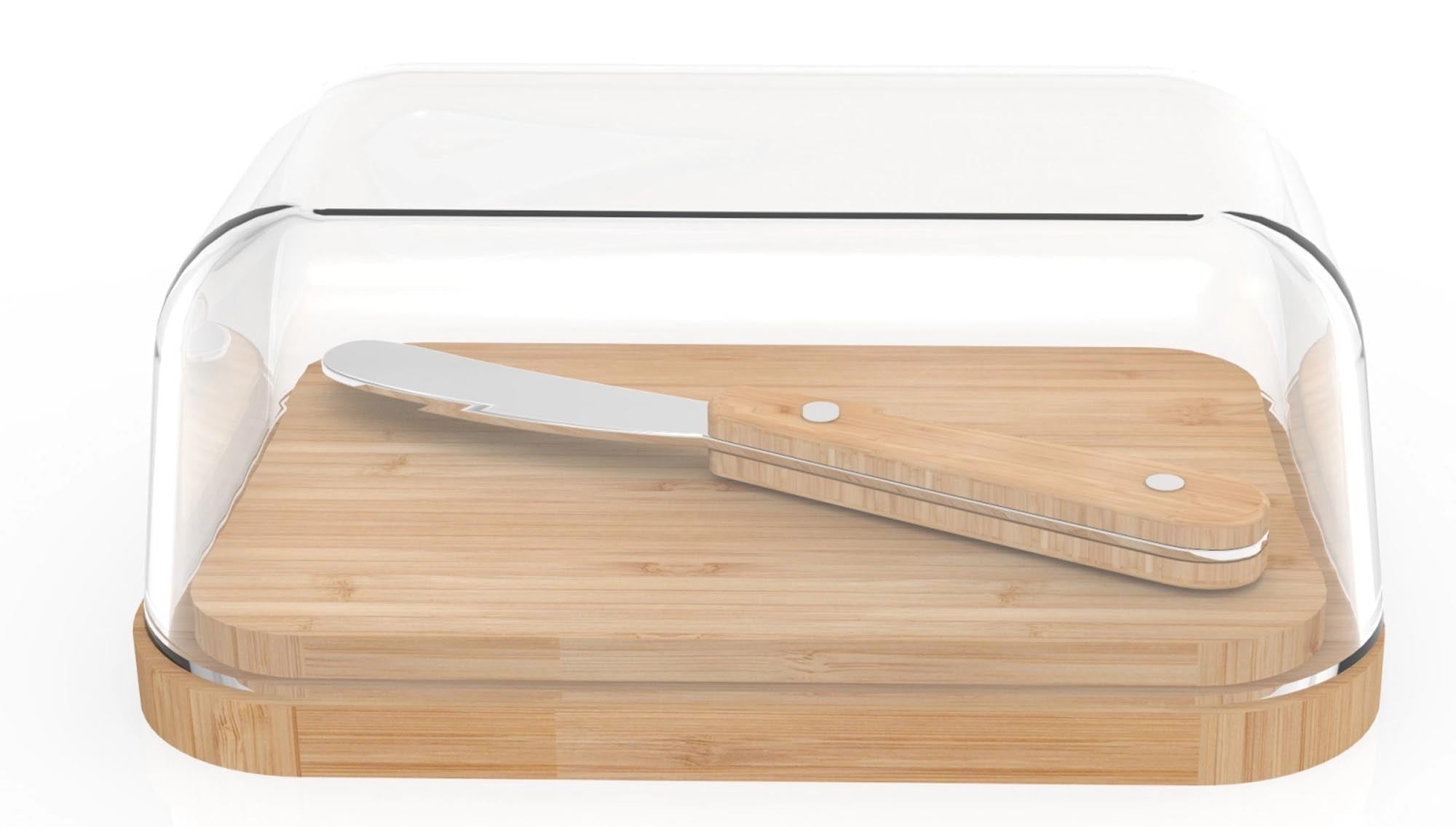 <tc>Pebbly</tc> Bamboo butter dish 13.5x9.5x6.5cm incl. butter knife