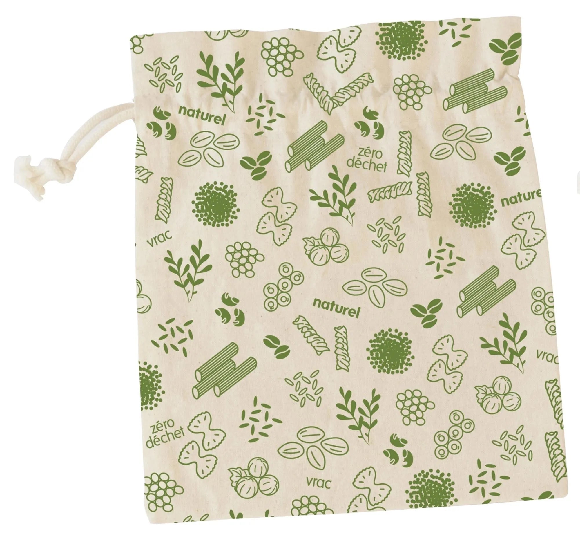 Umweltfreundlicher Bio-Baumwollbeutel in Grün, 25x30cm, ideal für Obst, Gemüse und Snacks. Stilvoll, pflegeleicht und nachhaltig.