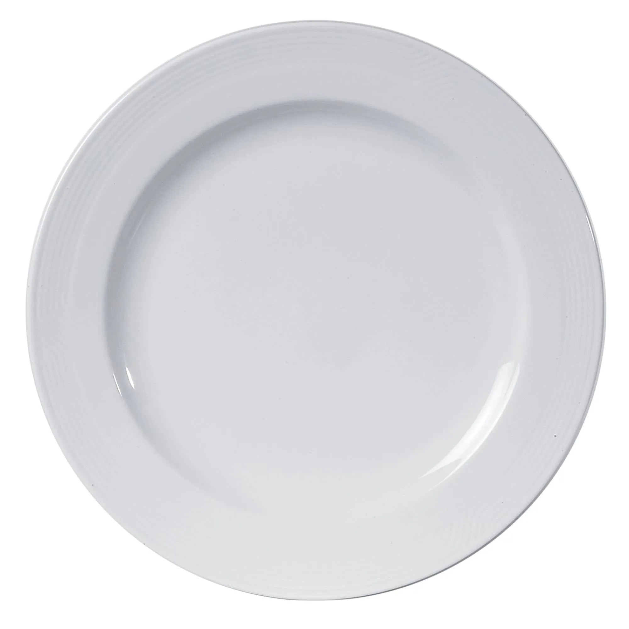 Eleganter, flacher Porzellanteller (31.5cm) von Royal Porcelain: spülmaschinenfest, mikrowellengeeignet, langlebig, mit verstärktem Rand.