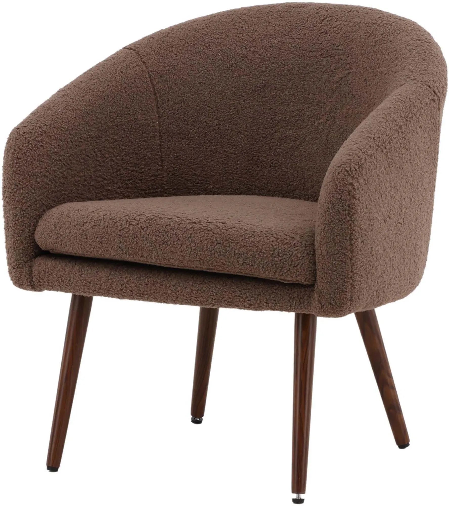 Moderner Sessel in Braun mit Kunstwollstoff, walnussfarbene Stahlbeine, ideal für Wohnzimmer oder Leseecke.