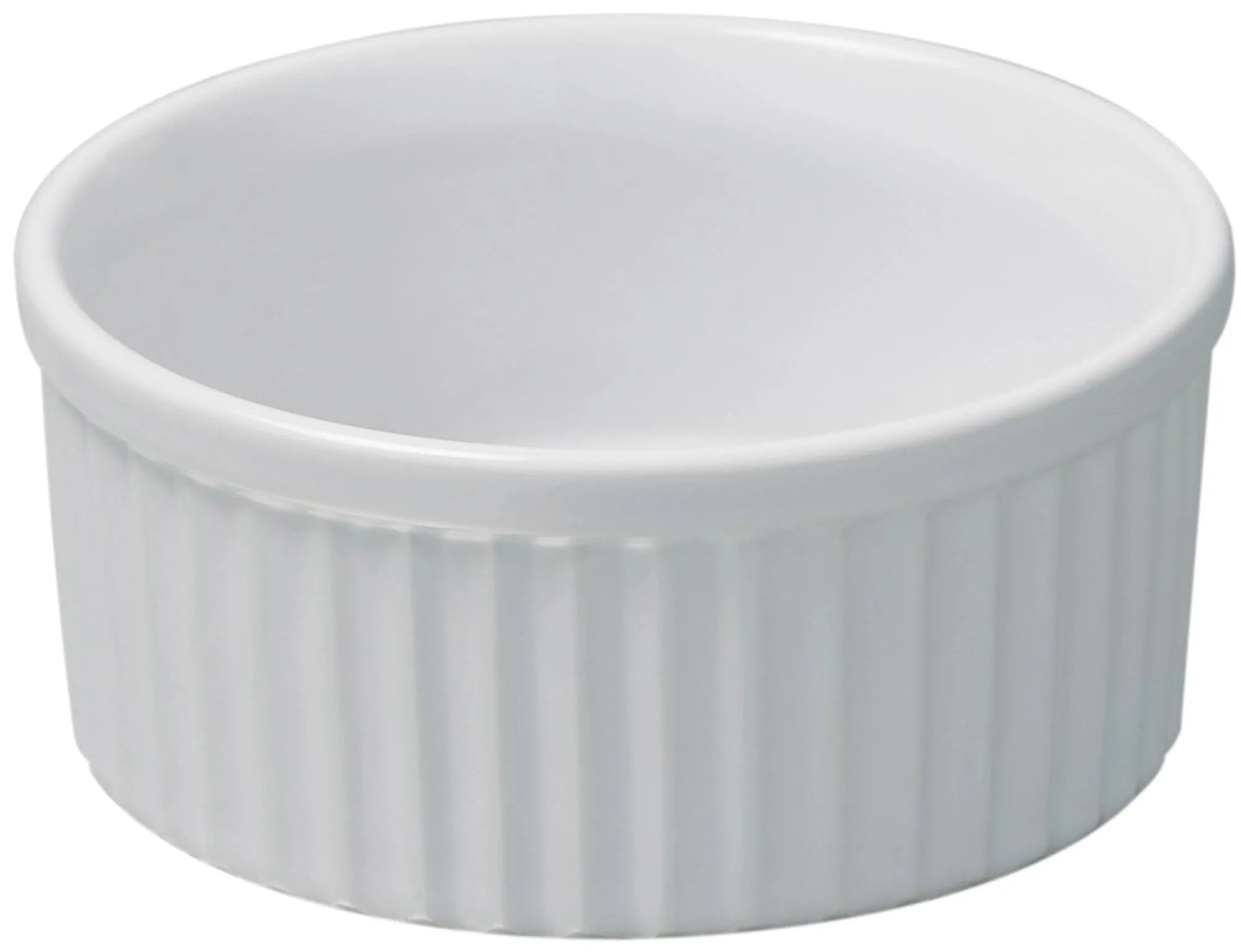 Elegante, weiße Revol Ramequin aus Porzellan, Ø 9,4 cm, ideal für Soufflés, Gratins und Desserts. Hitzebeständig und spülmaschinenfest.