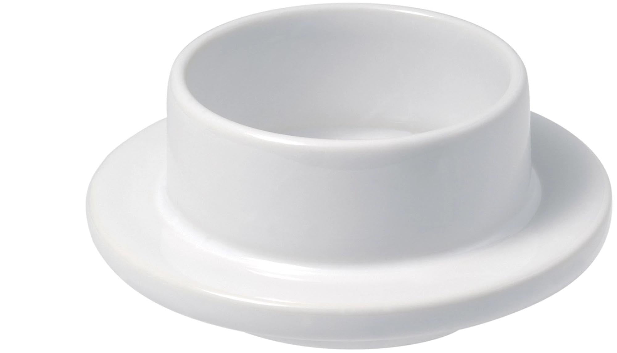 Elegante weiße Butterschale aus Porzellan, Ø 9 cm, von Revol. Stilvoll, langlebig, geschmacksneutral, spülmaschinenfest.