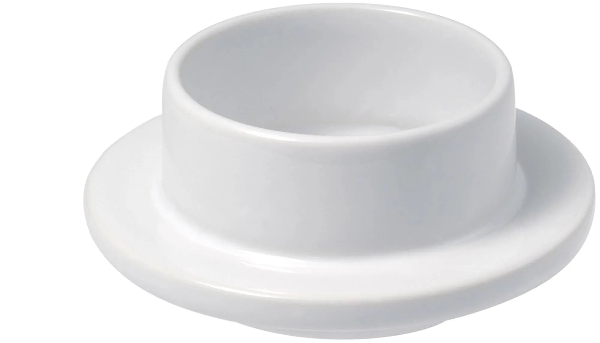 Elegante weiße Butterschale aus Porzellan, Ø 9 cm, von Revol. Stilvoll, langlebig, geschmacksneutral, spülmaschinenfest.
