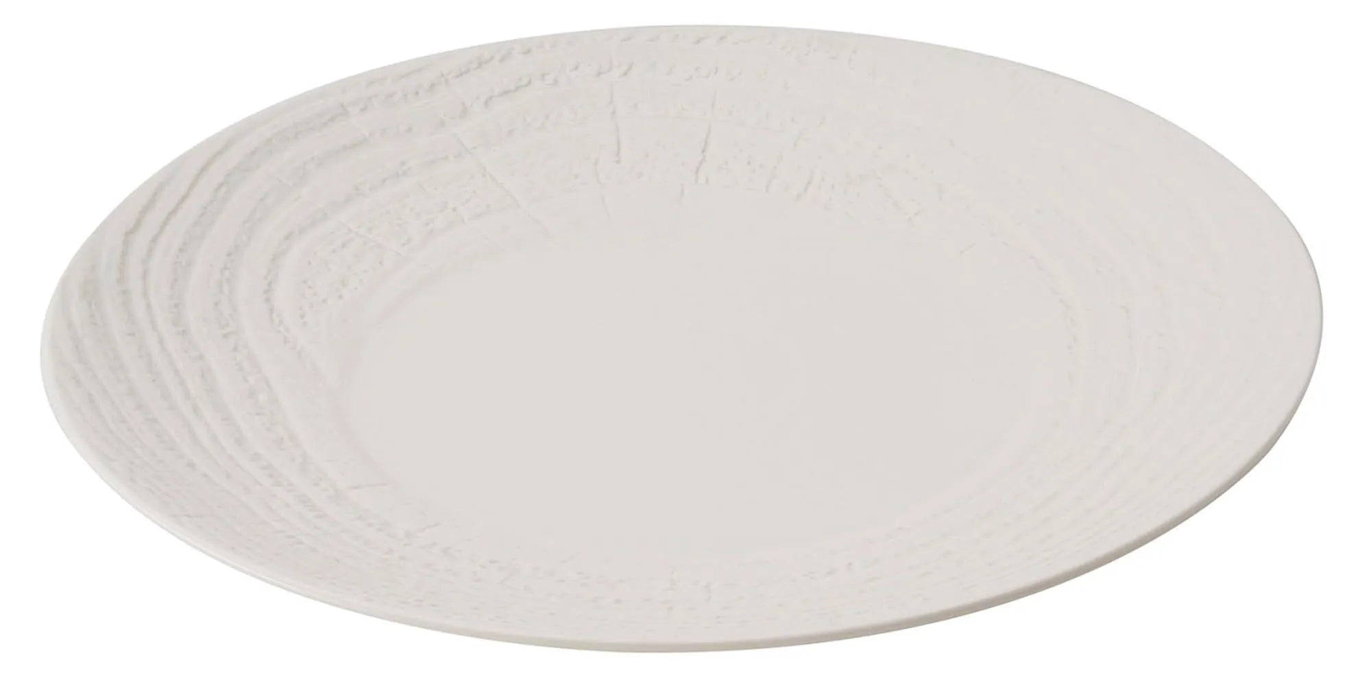 Eleganter Revol Präsentationsteller aus elfenbeinfarbenem Porzellan, Ø 31 cm, H 3,4 cm, ideal für stilvolle Speisenpräsentation.