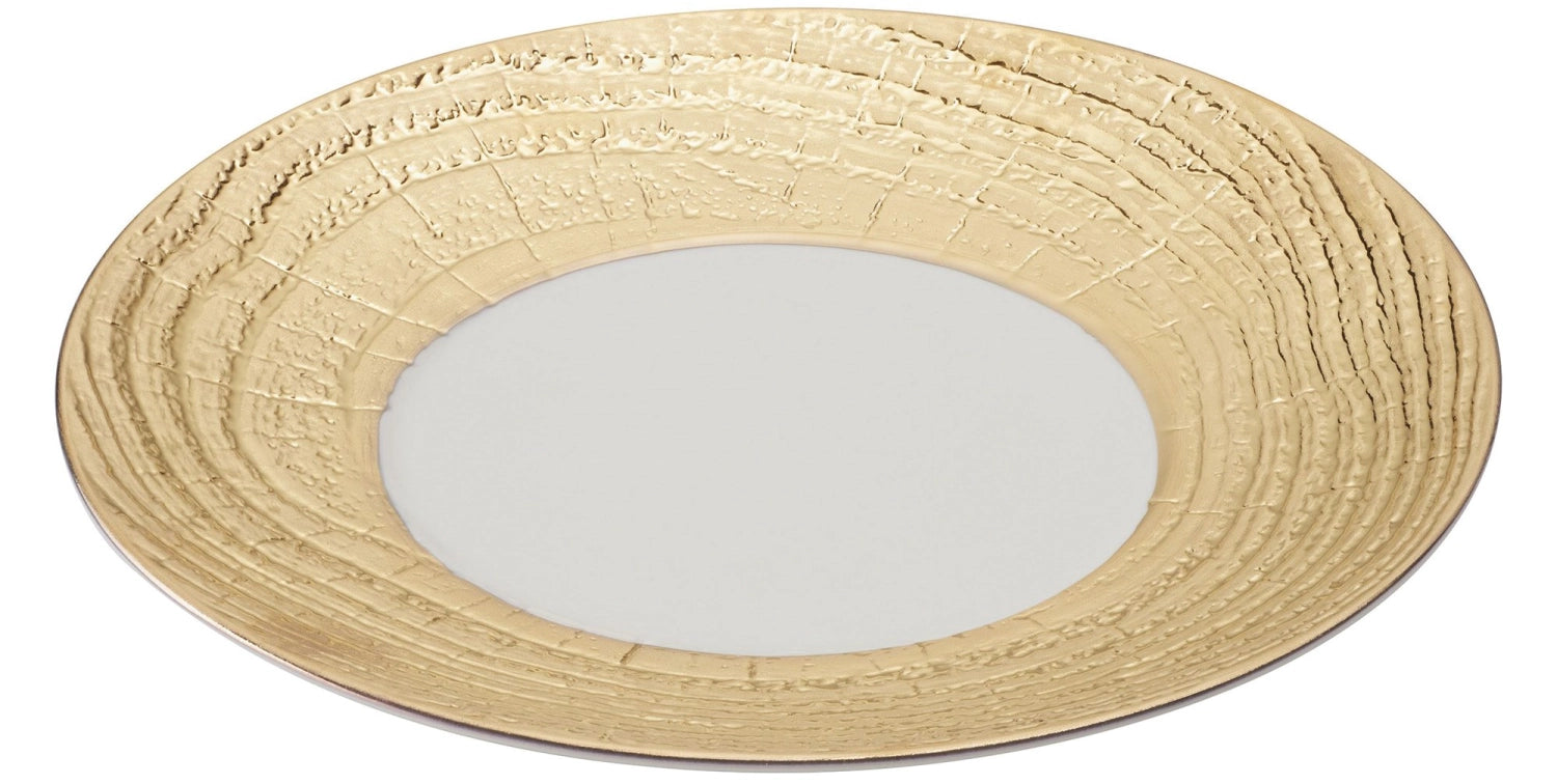 Präsentationsteller rund, H: 3.4 cm, Ø 31 cm, Elfenbein/Gold - KAQTU Design