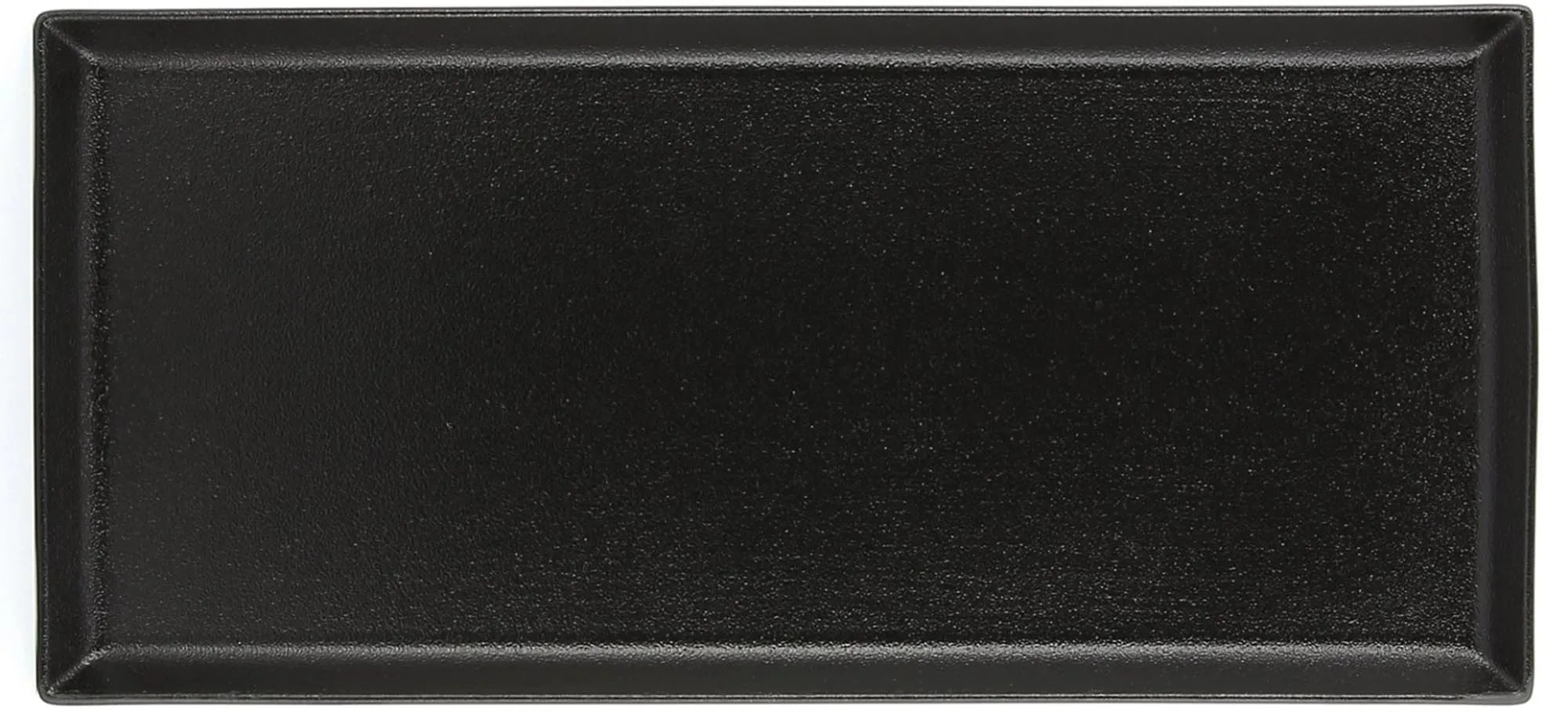 Eleganter, schwarzer Porzellanteller (35x15x1.8 cm) von Revol, ideal für stilvolle Anlässe, robust und spülmaschinenfest.