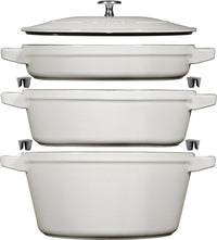 Cocotte 4 pezzi. 24 cm, rotondo, tartufo bianco, impilabile