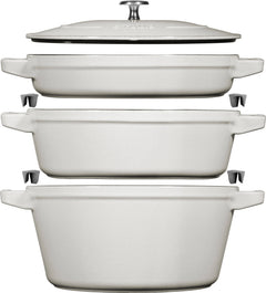 Cocotte 4 pezzi. 24 cm, rotondo, tartufo bianco, impilabile