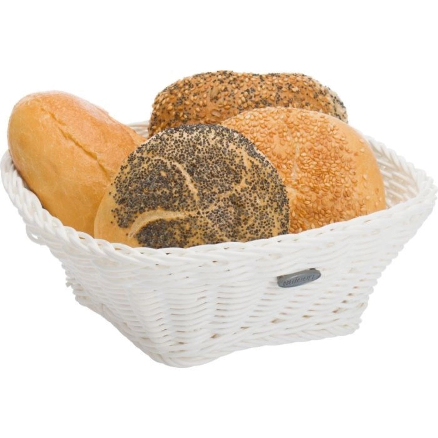 Stilvoller weißer Brotkorb von Westmark, quadratisch mit den Maßen 23x23x9 cm, ideal für die stilvolle Aufbewahrung und Präsentation von Brötchen und Gebäck.