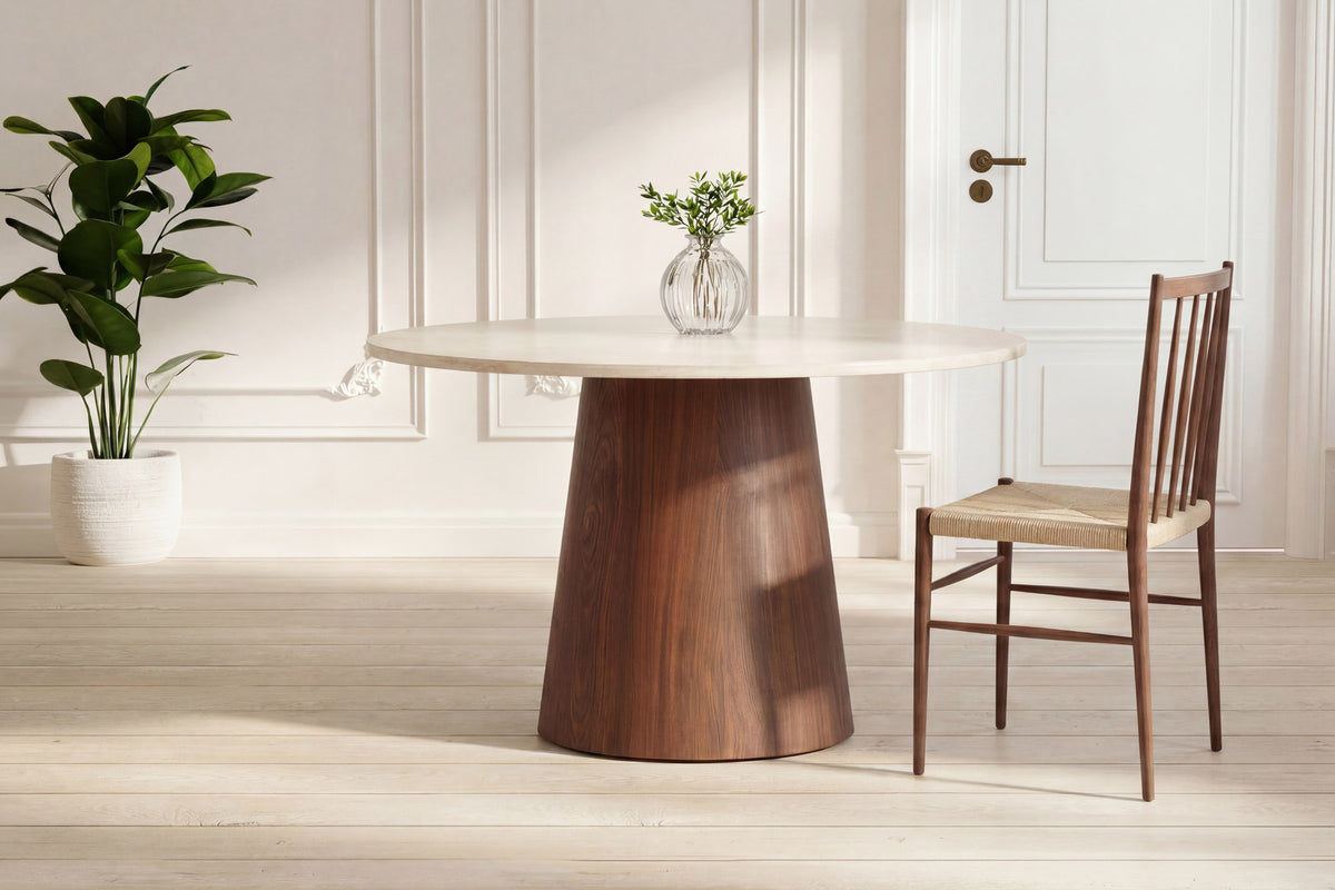 Lanzo Rundes Esstisch in Beige präsentiert im Onlineshop von KAQTU Design AG. Esstisch ist von Venture Home