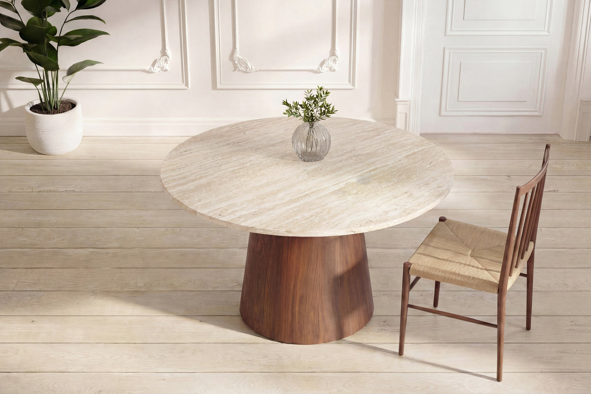 Lanzo Rundes Esstisch in Beige präsentiert im Onlineshop von KAQTU Design AG. Esstisch ist von Venture Home