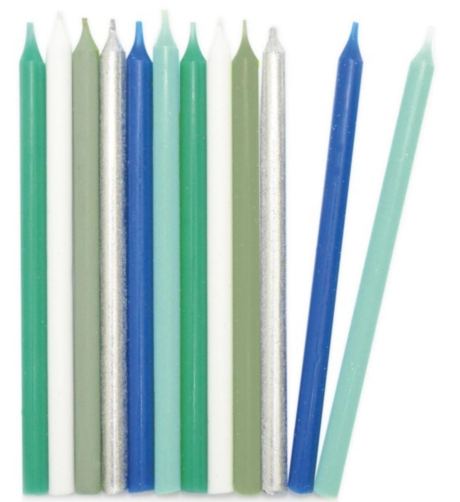 12 set candele lunghe blu e argento 12 cm
