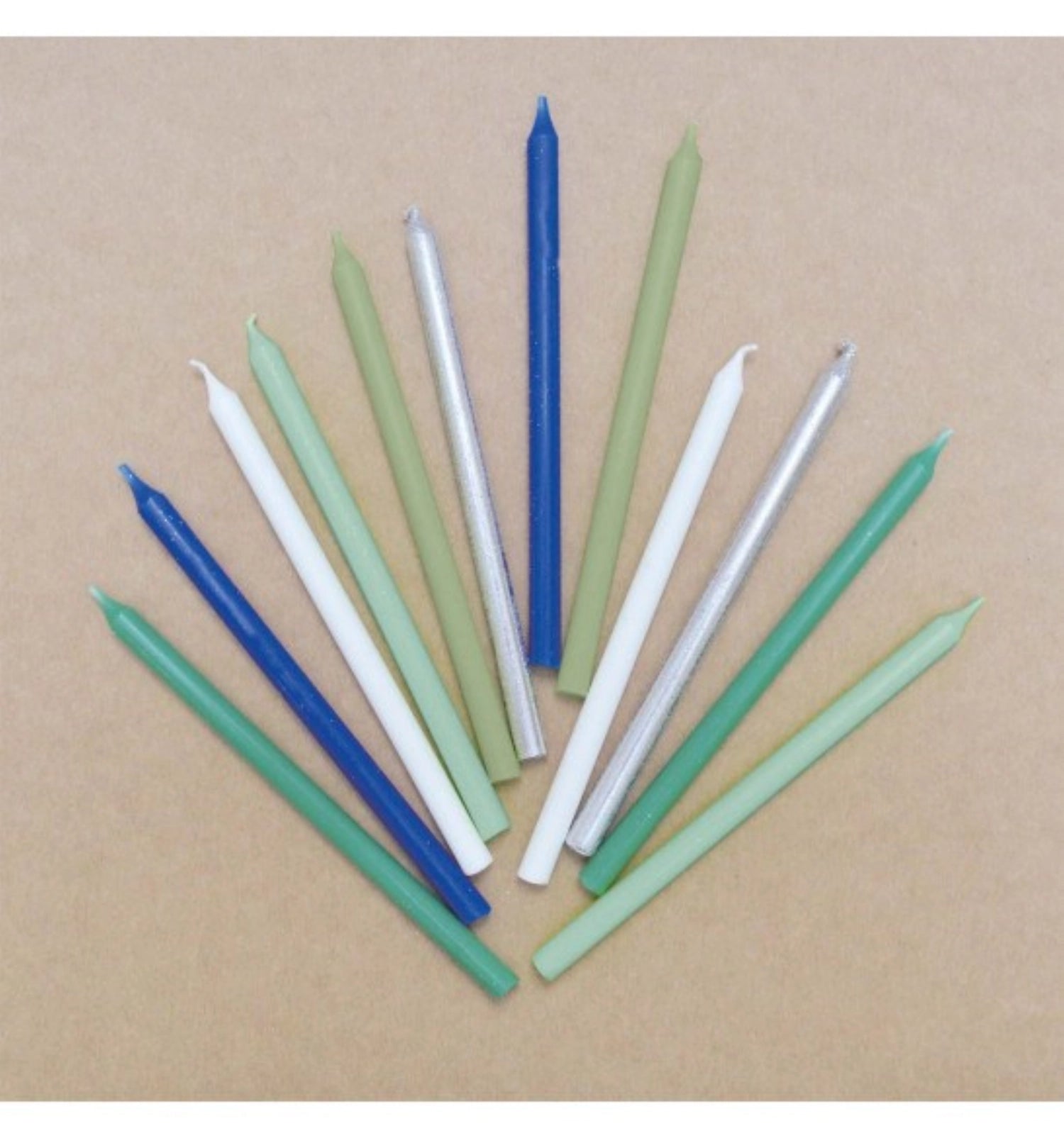 12 set candele lunghe blu e argento 12 cm