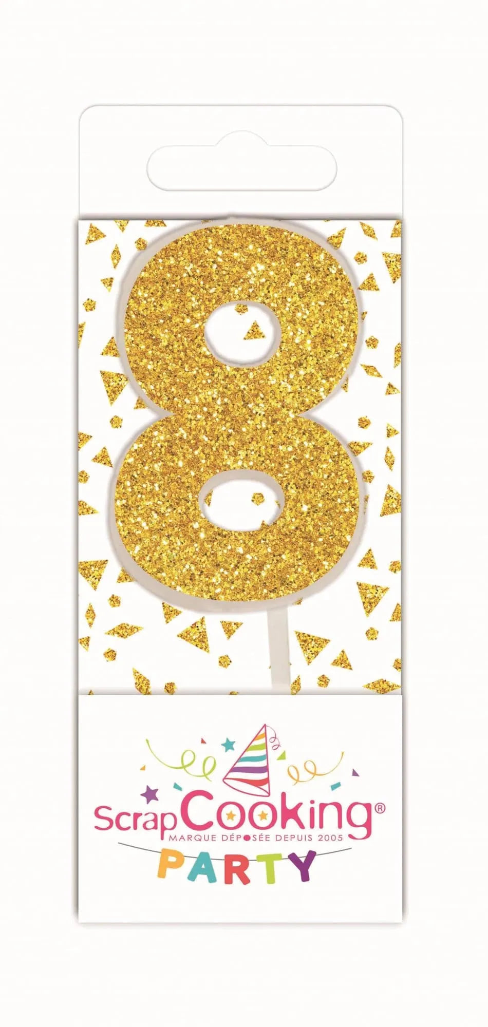 Goldene Mini Kerze Nr. 8 von Scrap Cooking: Elegantes Accessoire für Kuchen, Torten und Cupcakes. Perfekt für festliche Anlässe.