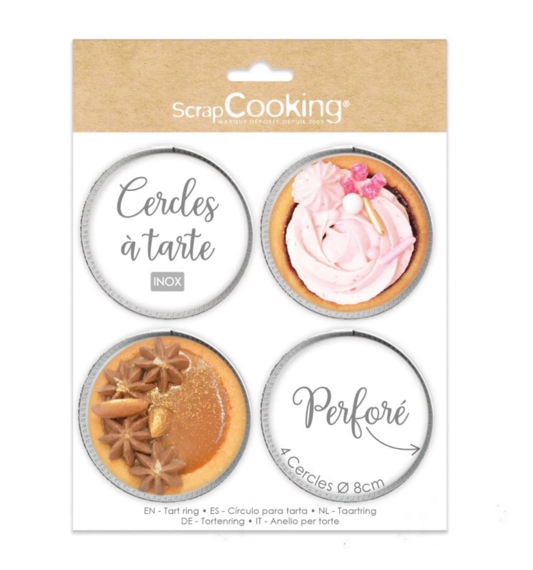 4er Set perforierte Tortenringe (8cm) von Scrap Cooking: Ideal für gleichmäßiges Backen, spülmaschinenfest, umweltfreundlich und vielseitig einsetzbar.