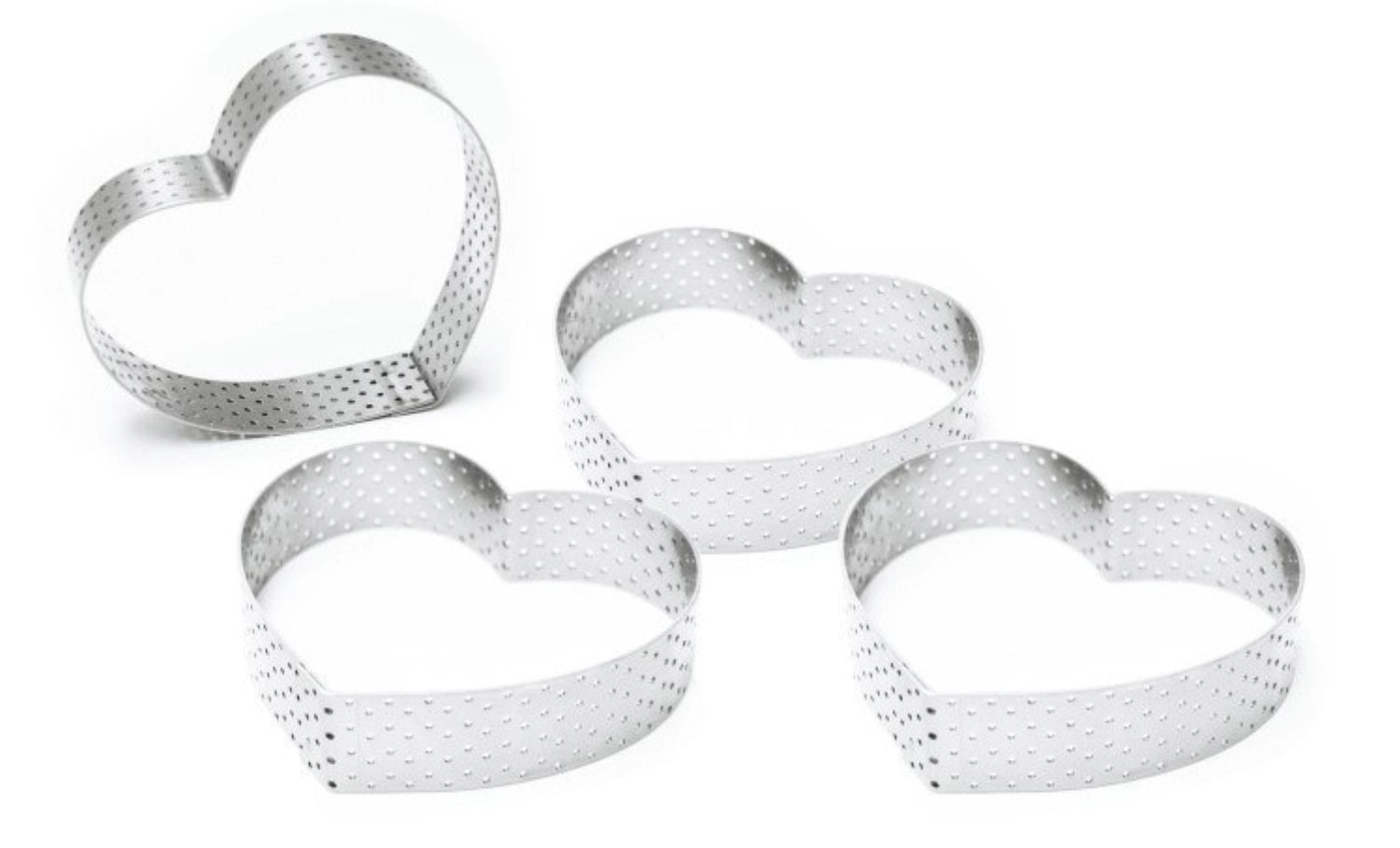4-teiliges Set perforierter Herz-Tortenringe (7.5x8cm) von Scrap Cooking, ideal für kreative Backprojekte und romantische Desserts.