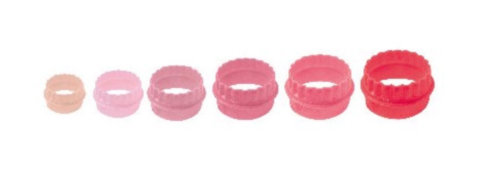 Die 6 runden 2 in 1 Ausstecher von Scrap Cooking sind ideal für kreative Bäcker. Sie ermöglichen das Ausstechen von Teig mit glatten und gewellten Kanten.
