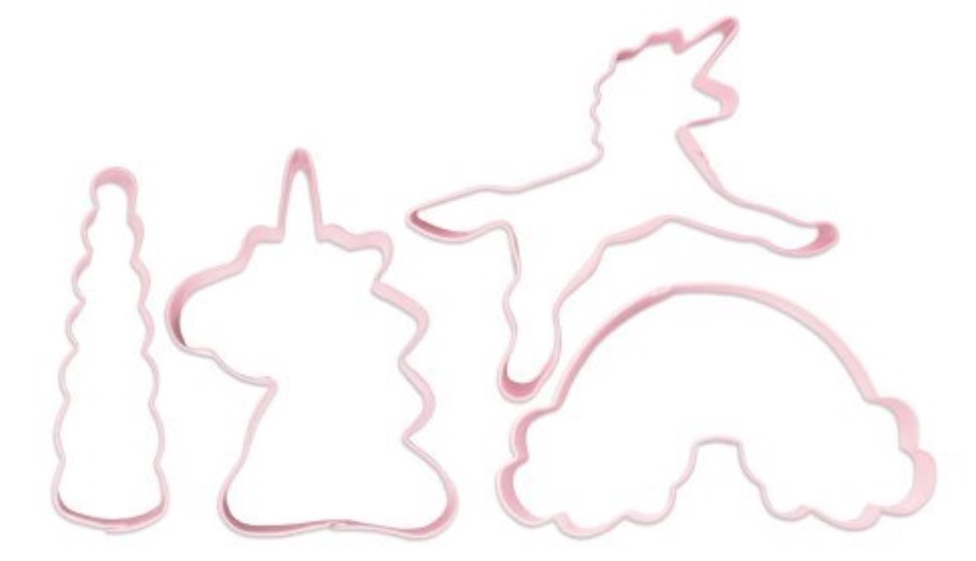 Ein 4-teiliges Einhorn-Ausstecher-Set von Scrap Cooking, perfekt für fantasievolle Backkreationen und märchenhafte Kekse.