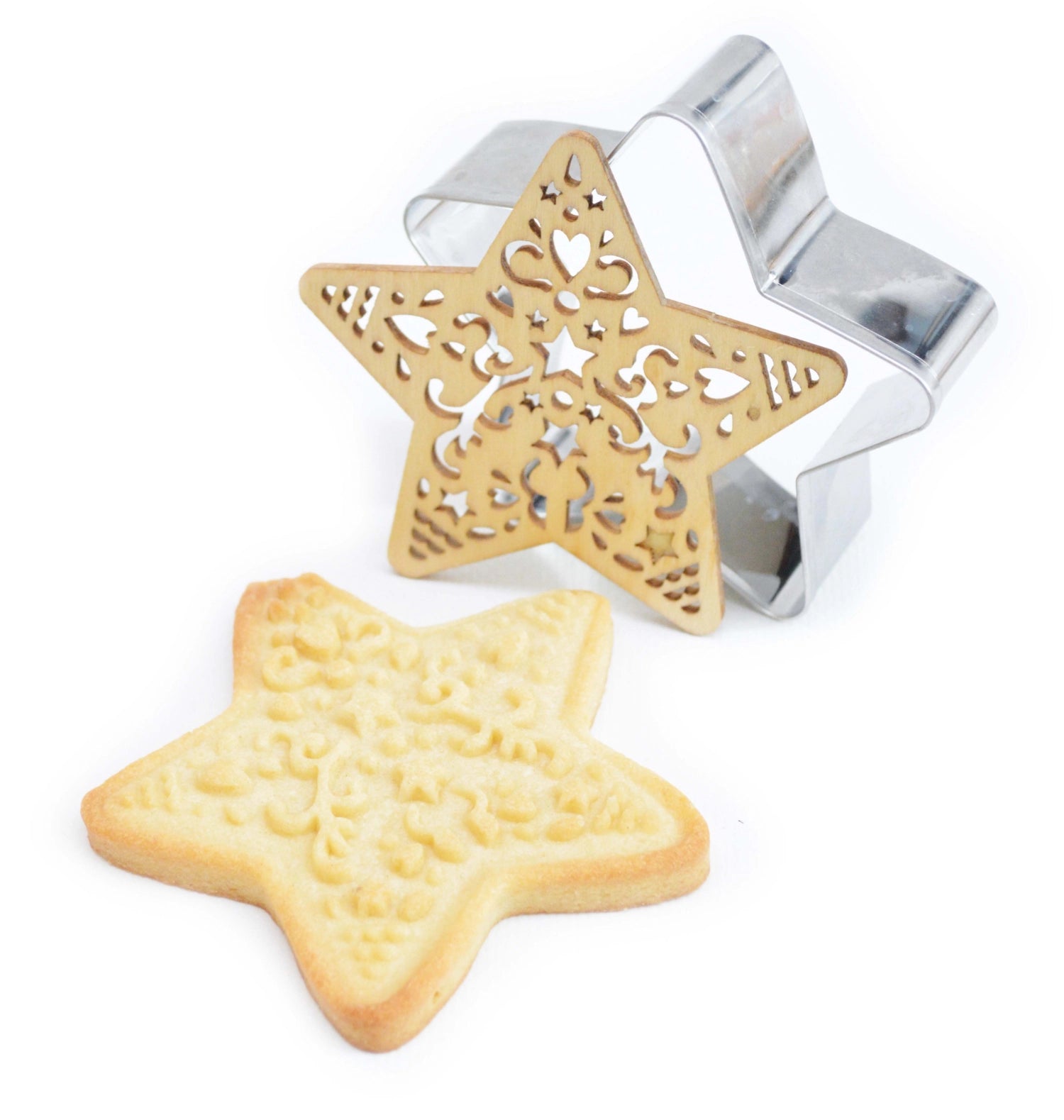 Cookie cutter and wooden embosser star