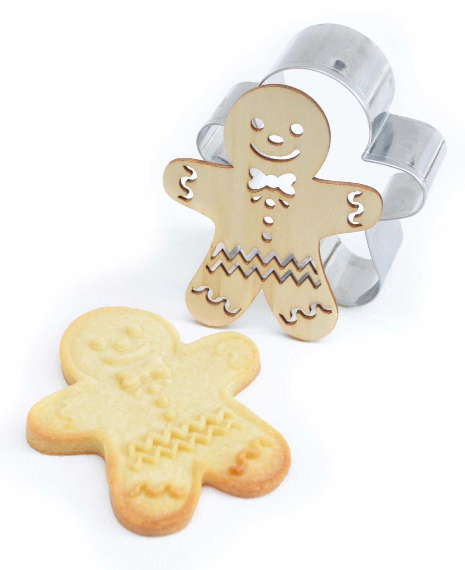 Cookie cutter and wooden embosser gingerbread man