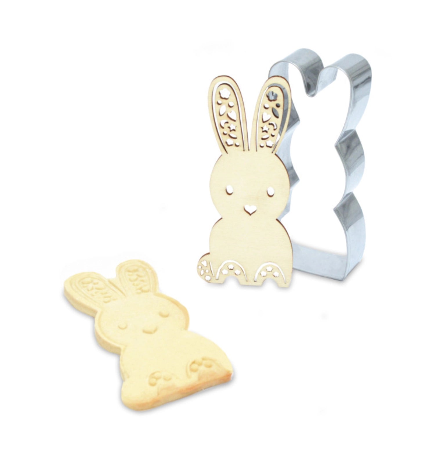 Cookie cutter and wooden embosser rabbit