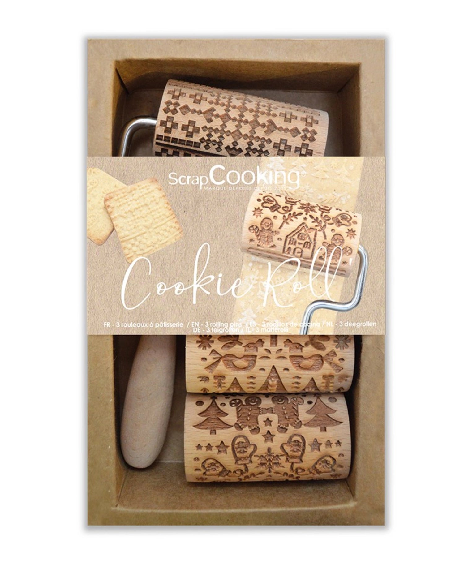 3er Set Teigrollen mit Prägung Weihnachten