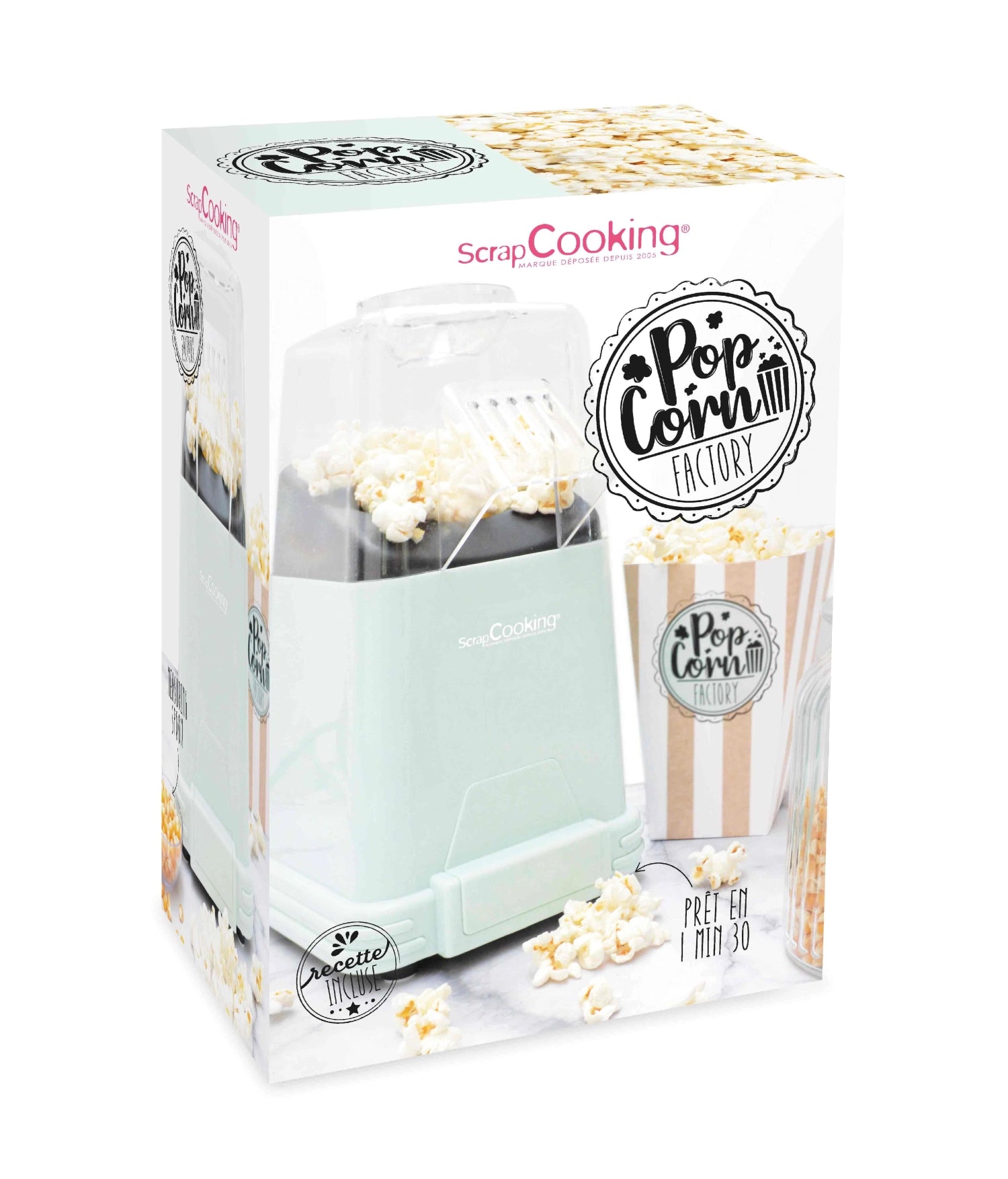 Moderne Popcornmaschine von Scrap Cooking, perfekt für die Zubereitung von knusprigem Popcorn für jeden Anlass – einfach und schnell in der Anwendung.