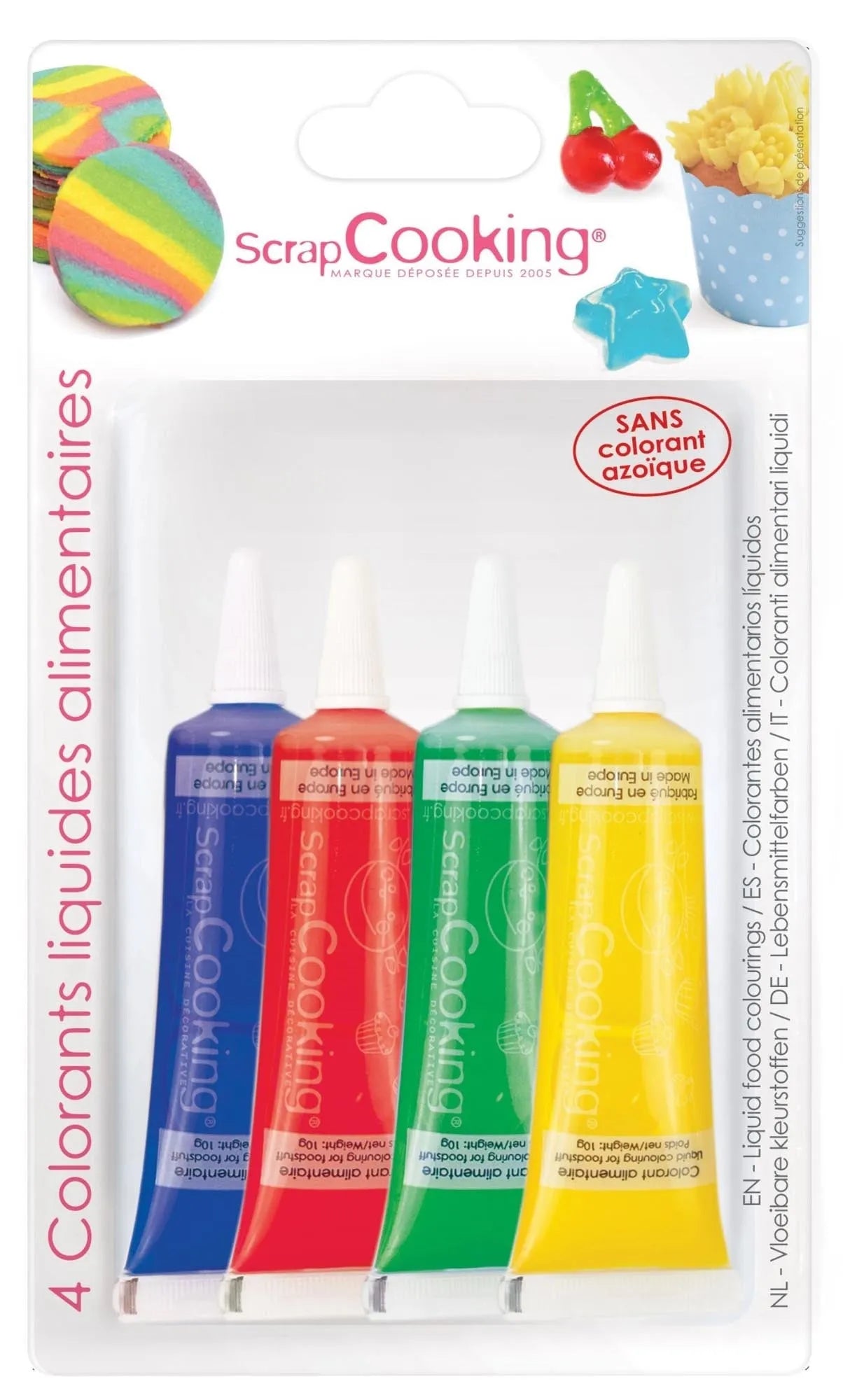 Lebensmittelstifte in Blau, Rot, Gelb, Grün für kreative Kuchendekorationen. Ideal für Fondant, Marzipan, Schokolade.