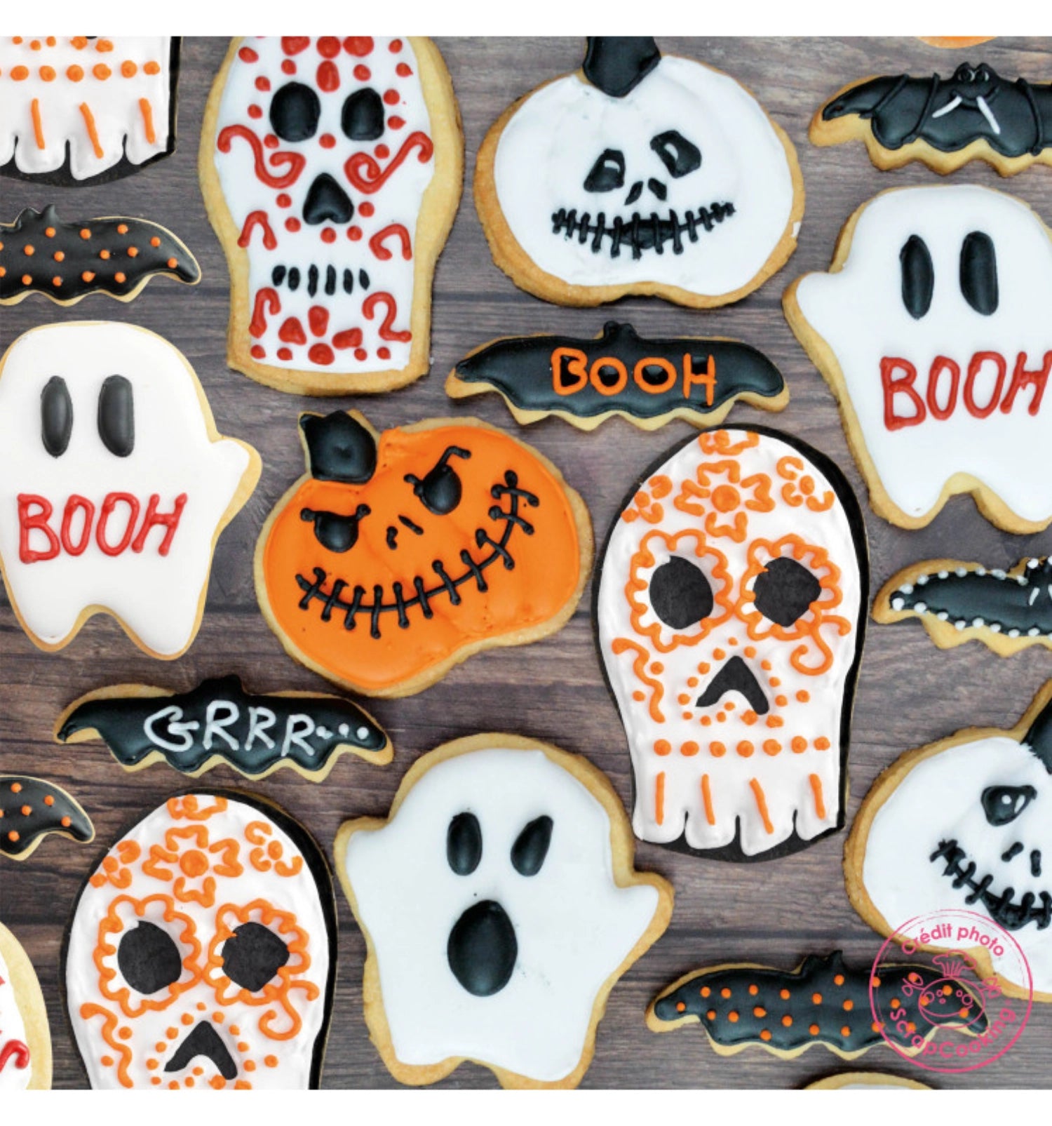 Drei leuchtende Farbpulver in Orange, Schwarz und Rot (je 5g) von Scrap Cooking, ideal für festliche Halloween-Kreationen und bunte Backprojekte.