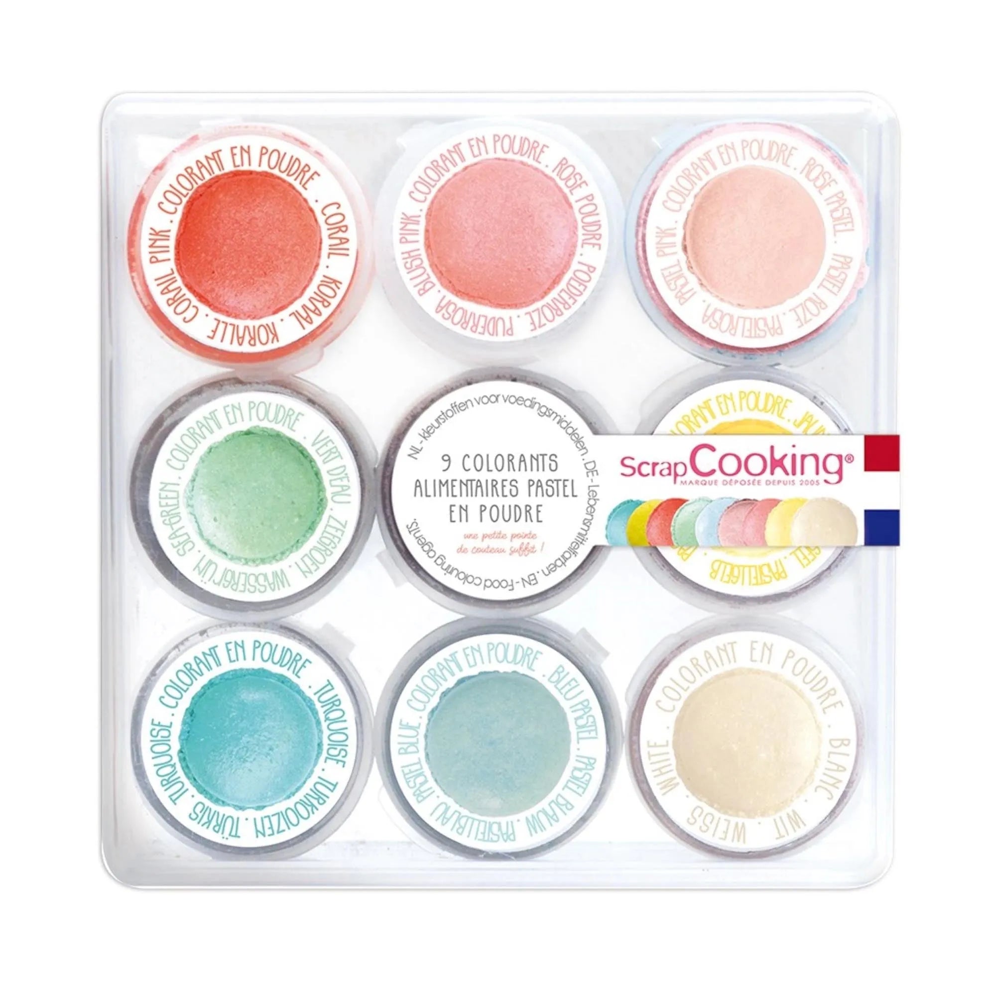 9 pastellfarbene Mini-Lebensmittelfarben von Scrap Cooking: Lebendige, gleichmäßige Färbung für kreative Backideen. Sicher, ungiftig, vielseitig.