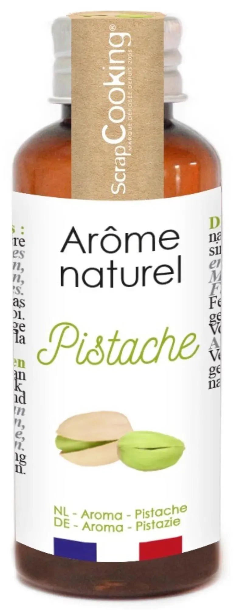 Natürliches Pistazienaroma von Scrap Cooking: 40 ml Flasche, ideal für Kuchen, Desserts und mehr. Authentischer, nussiger Geschmack.