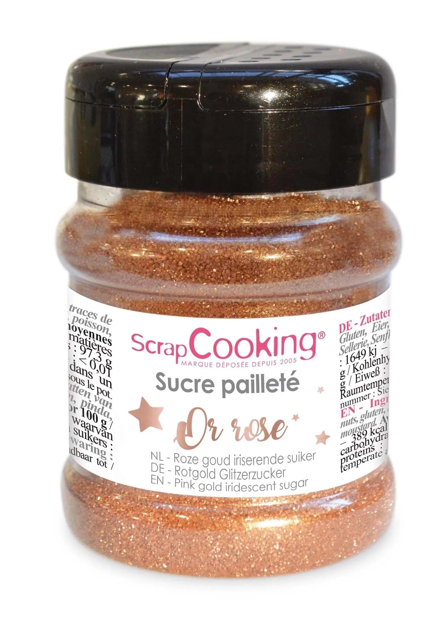 Verleihen Sie Ihren Desserts mit dem Scrap Cooking Glitzer-Zucker Rosegold 160g einen luxuriösen, funkelnden Glanz. Perfekt für Torten & Cupcakes!