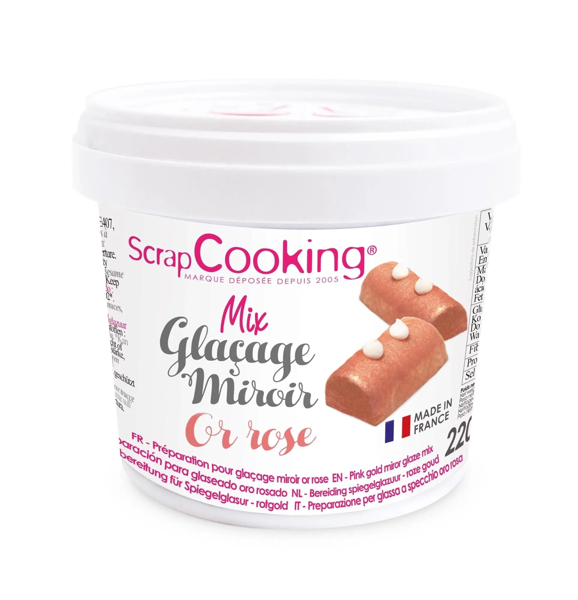 Verleihen Sie Ihren Torten mit der roségoldenen Spiegelglasur von Scrap Cooking einen luxuriösen Glanz und Eleganz. Einfach anzuwenden!