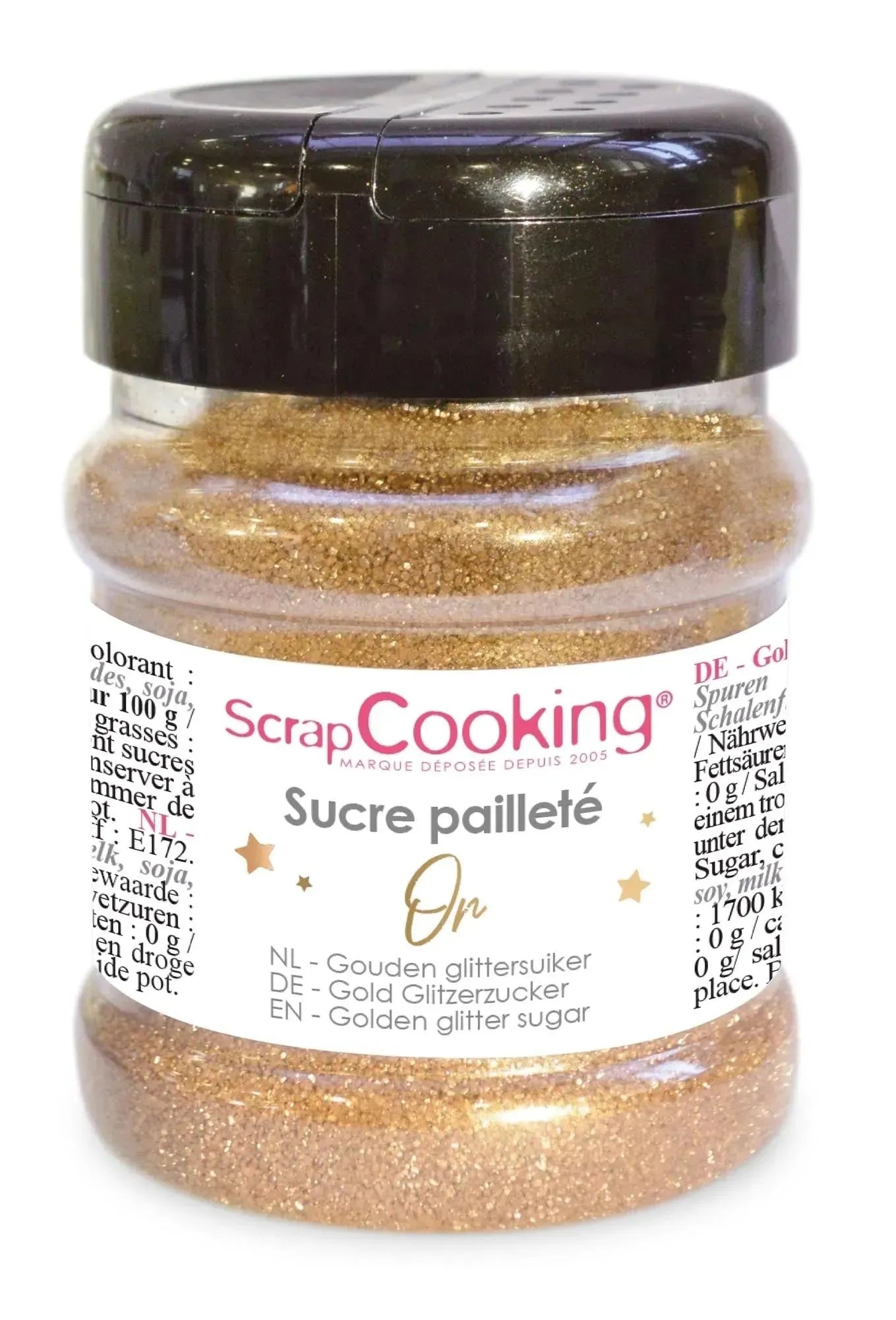 Verleihen Sie Ihren Desserts mit Scrap Cooking Glitzer Zucker Gold 160g einen funkelnden Glanz. Perfekt für Kuchen und Cupcakes!