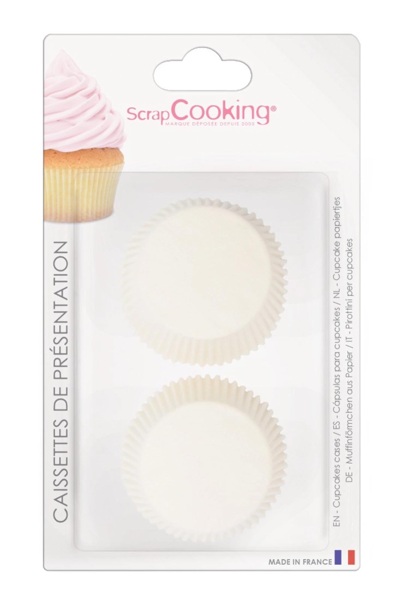 Weiße Papier-Backförmchen von Scrap Cooking, perfekt für Backkreationen.