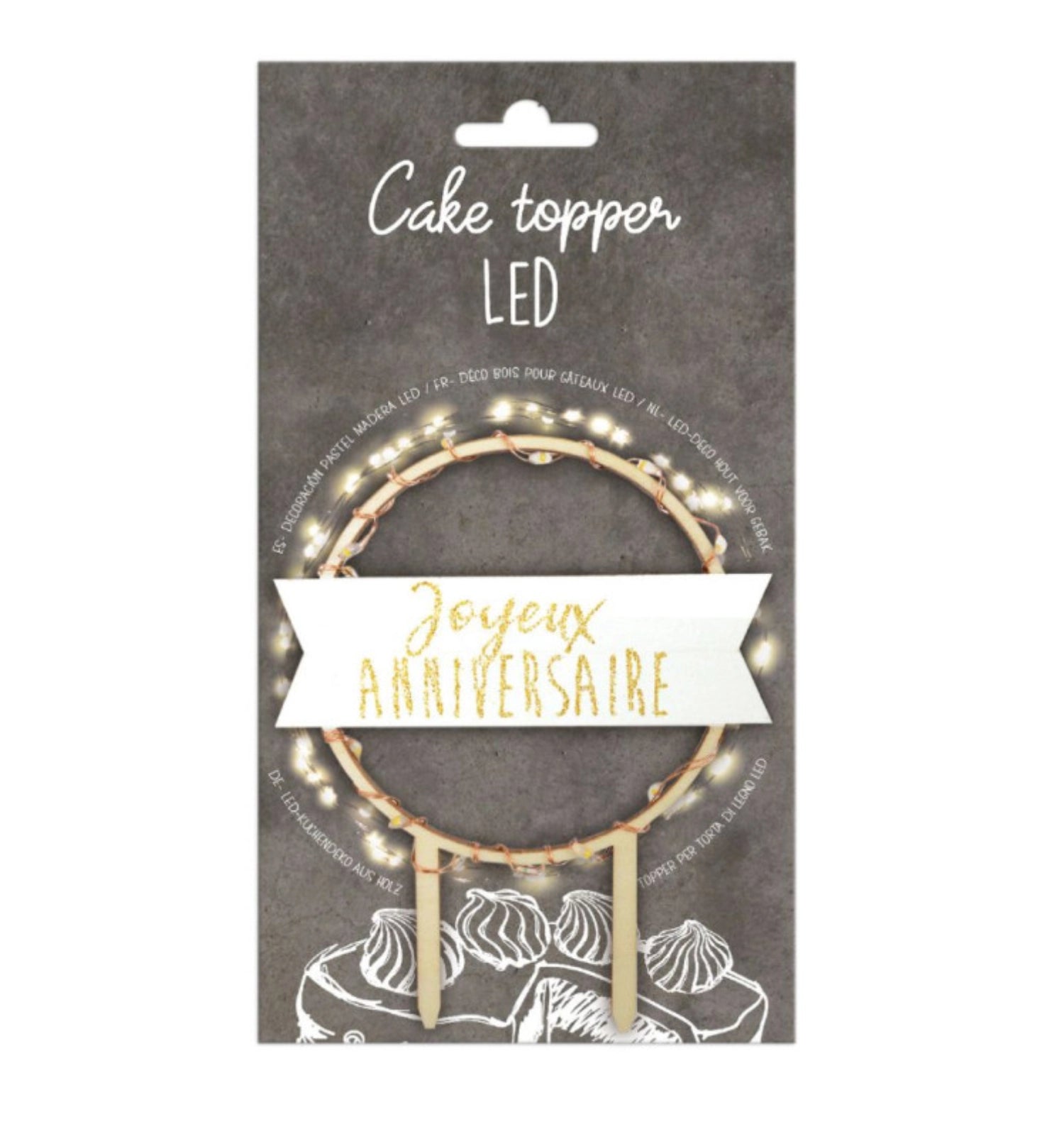 Strahlender LED-Cake Topper "Joyeux Anniversaire" von Scrap Cooking.