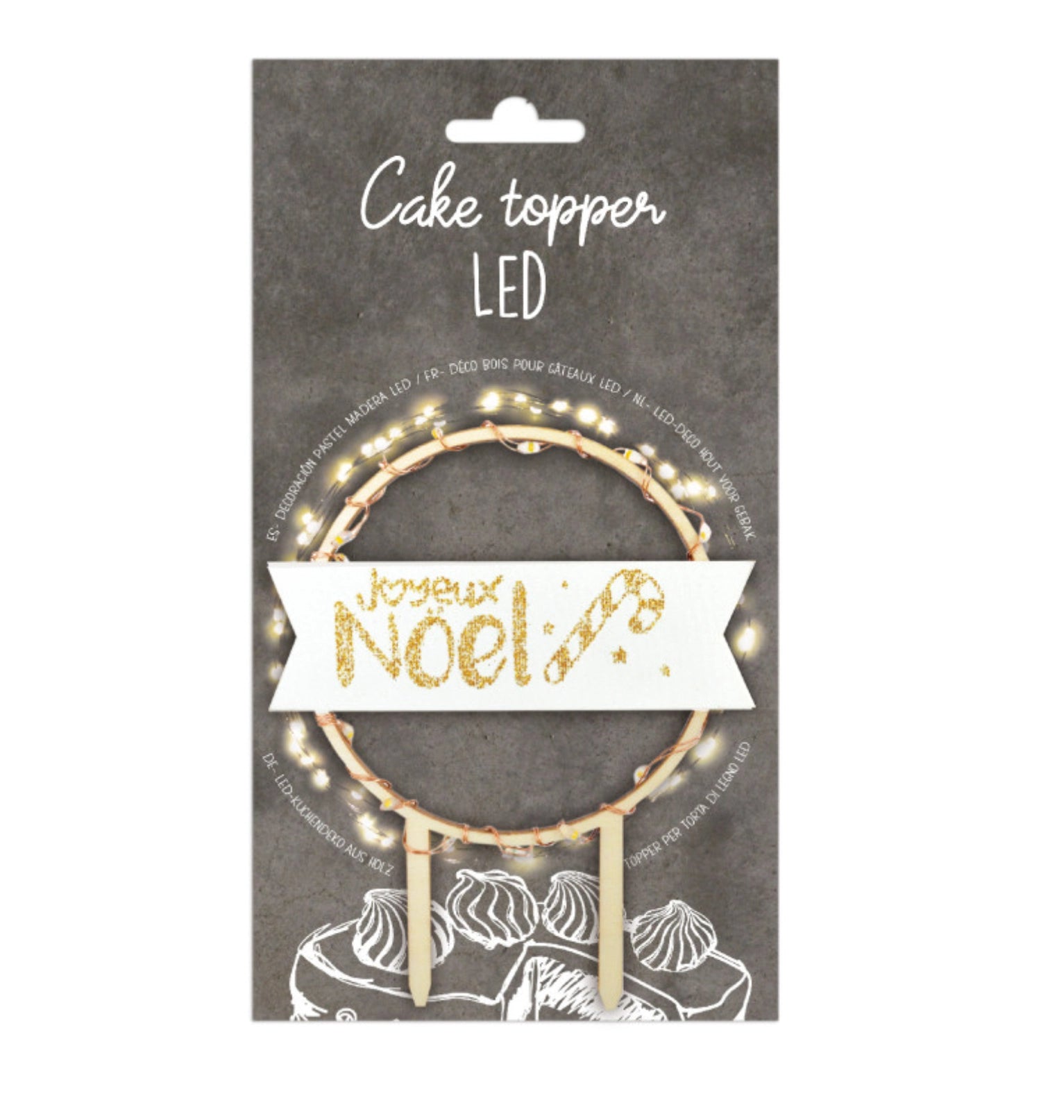 Cake Topper mit LED-Beleuchtung Joyeux Noël in Beige präsentiert im Onlineshop von KAQTU Design AG. Backutensilien ist von Scrap Cooking