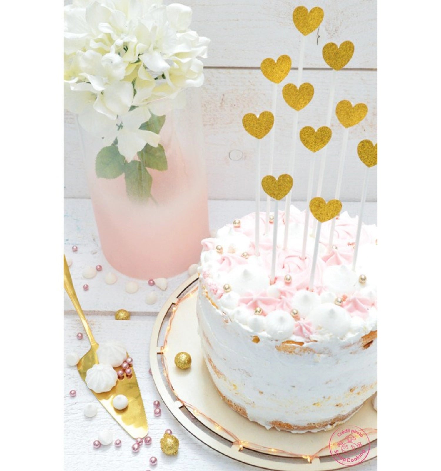 10 set torte topper cuori d'oro