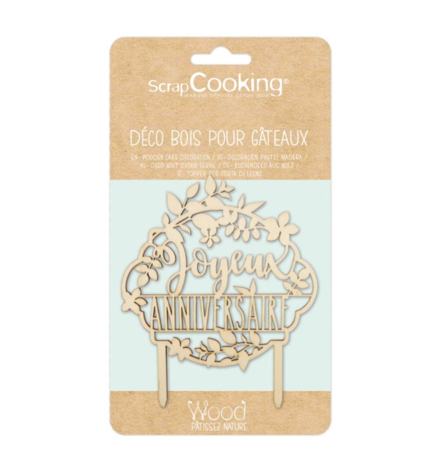 Stilvoller Holz-Cake Topper "Joyeux anniversaire" von Scrap Cooking.