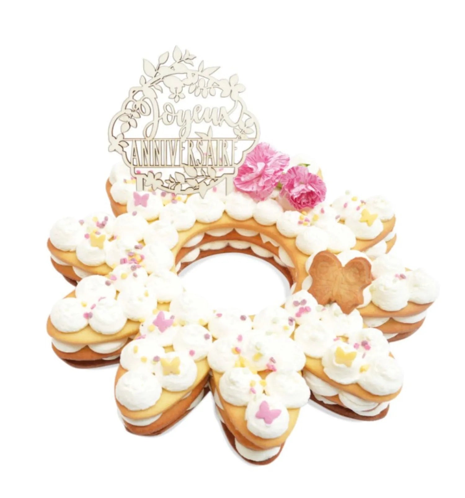 Natürlicher Holz-Cake Topper "Joyeux anniversaire" von Scrap Cooking.