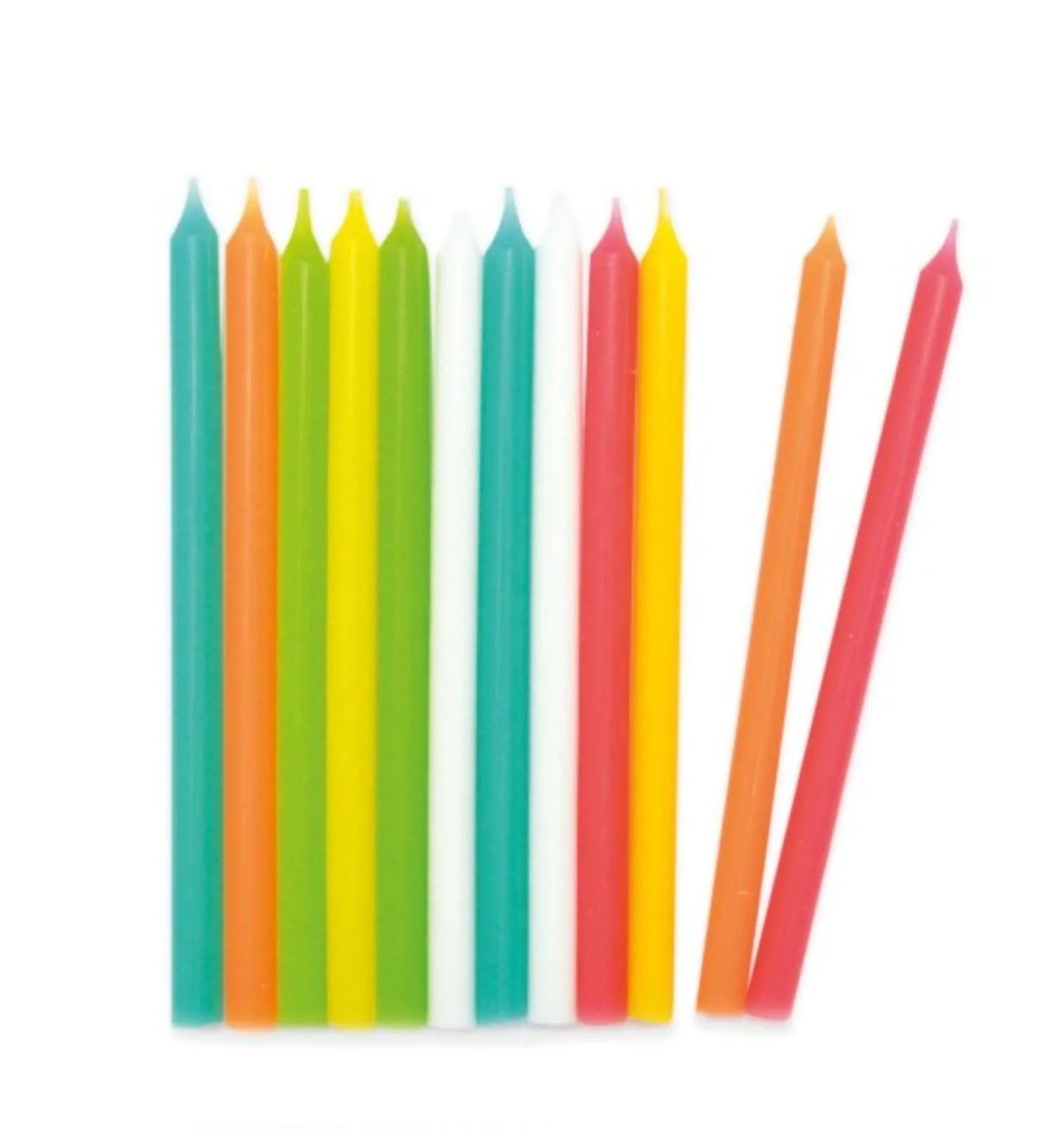 Farbenfrohes 20er Kerzen-Set 12cm für kreative Partydekorationen.