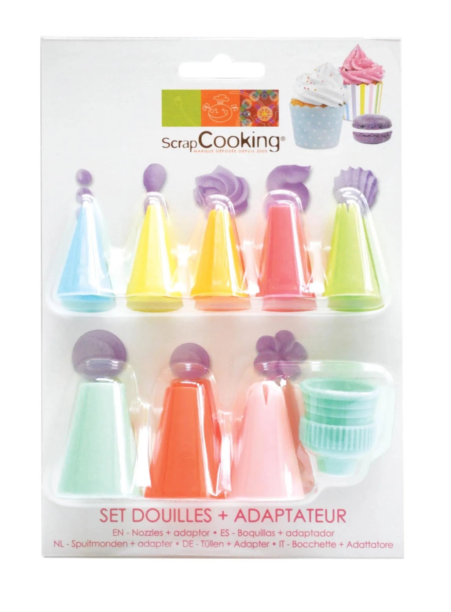 9-tlg. Spritztüllen-Set von Scrap Cooking: Ideal für kreative Tortendekorationen, robust, spülmaschinenfest, inkl. Adapter.