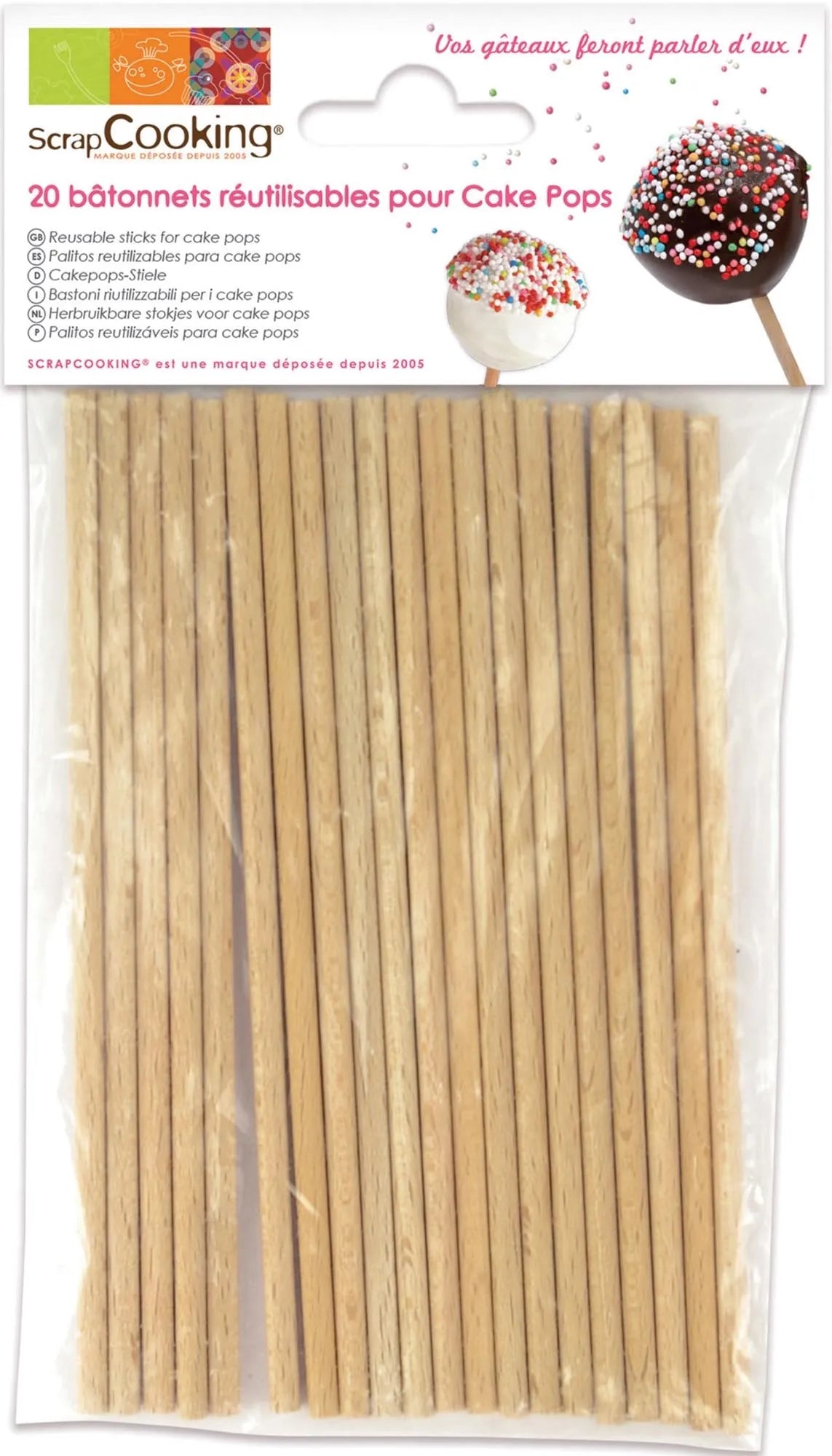 Entdecke 20 bunte Sticks für perfekte Pop Cakes von Scrap Cooking!
